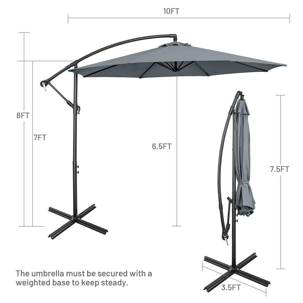 Costway  10 FT Patio Offset Umbrella w/8 Ribs Cross Base Tilt Grey