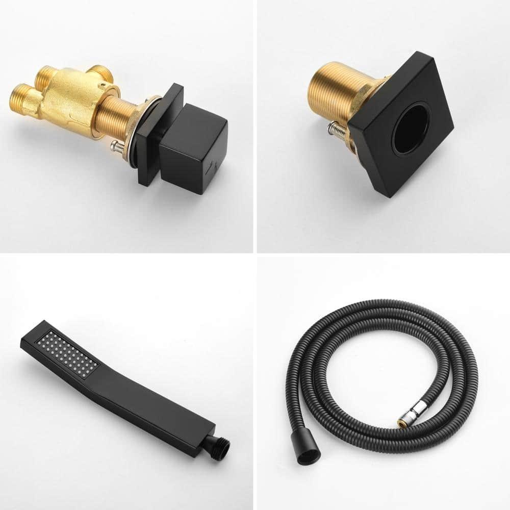 Boyel Living Single-Handle Shower Head Bathroom Bathtub Faucet, Deck Mount Roman Tub Faucet with Hand Shower and Water Suply Hose Waterfall Bath Tub Filler in Matte Black