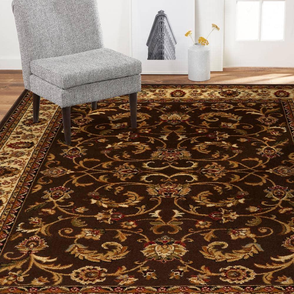 Home Dynamix Royalty Elati Traditional Ornate Damask Runner Area Rug, Brown/Ivory, 1'9"x7'2"