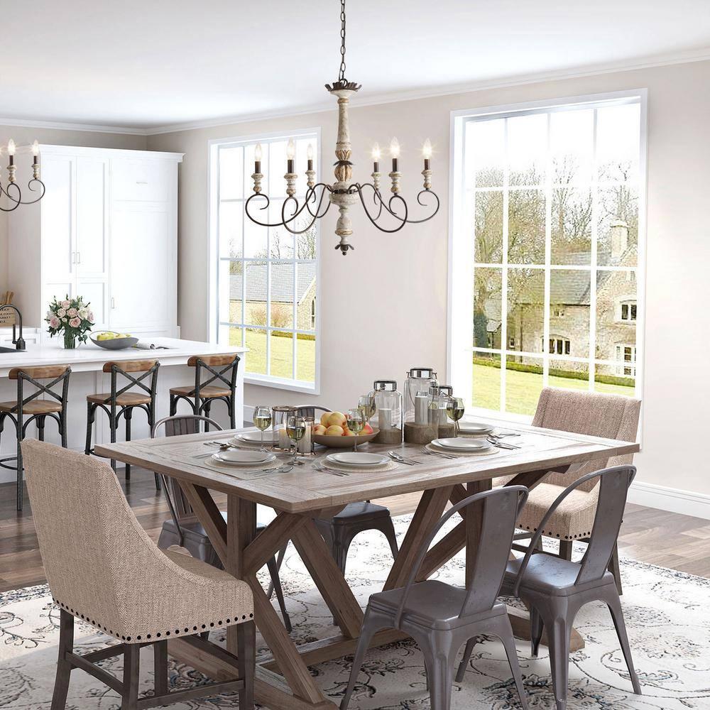 The Gray Barn French Country 6-Light Wood Chandelier Classic Farmhouse Lights - 31.1" D x 28" H