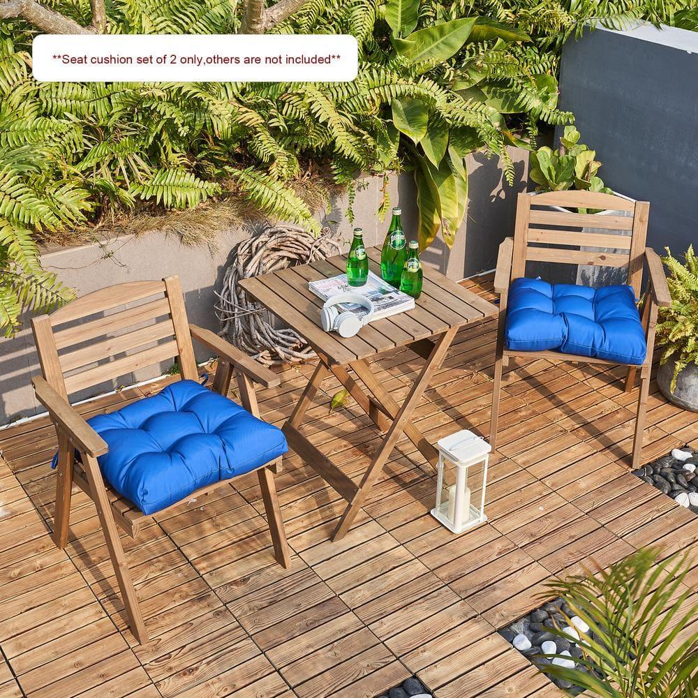 ARTPLANT Outdoor Dinning Seat Pads Cushions with Tie 19"x19"x4",Square Wicker Outdoor Tufted Cushion,Set of 2,Navy Blue
