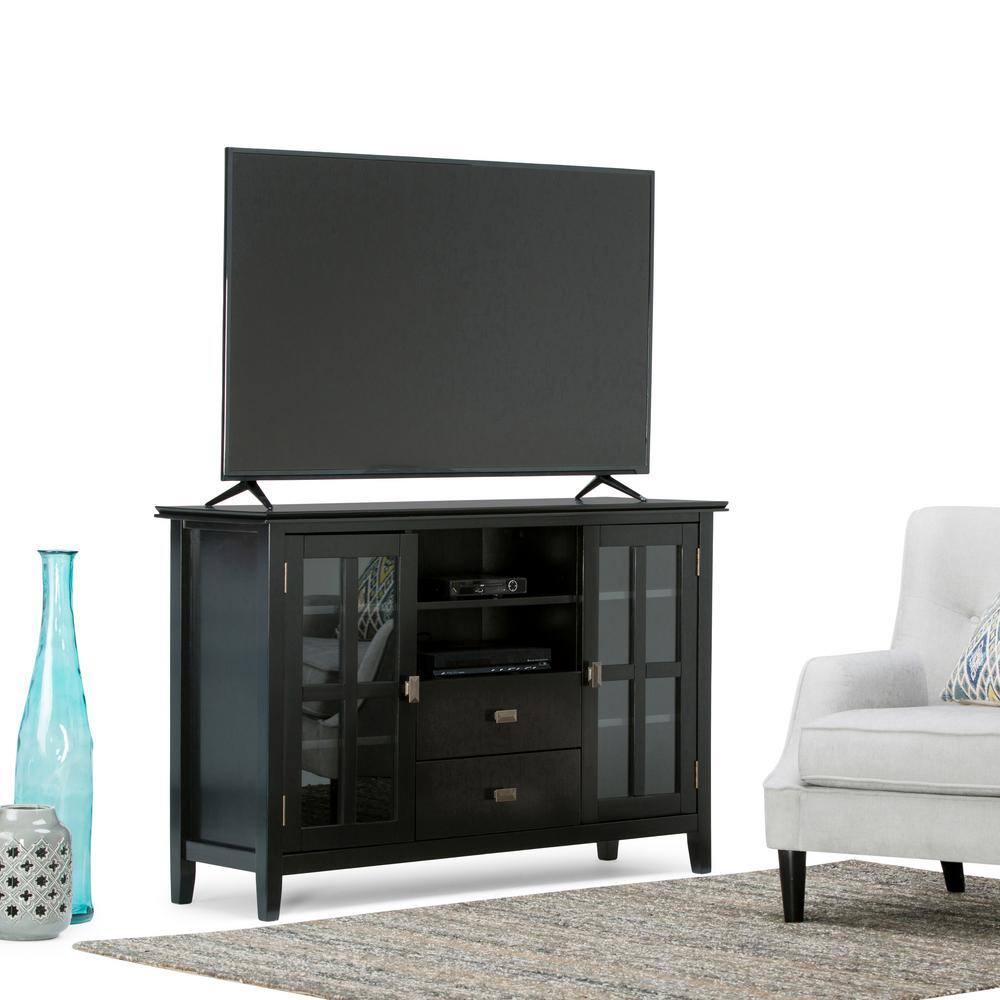Simpli Home Artisan Wood 53" Transitional TV Media Stand in Black For TVs up to 60"