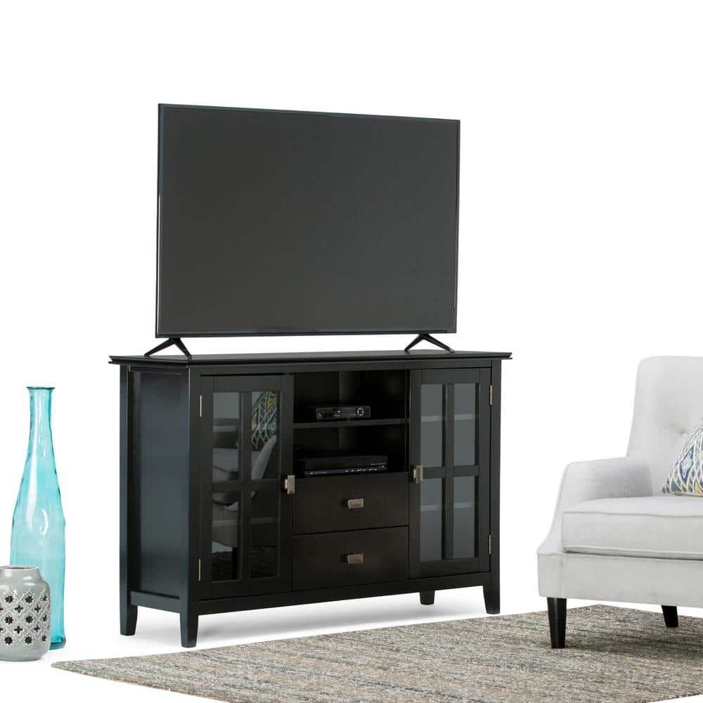 Simpli Home Artisan Wood 53" Transitional TV Media Stand in Black For TVs up to 60"