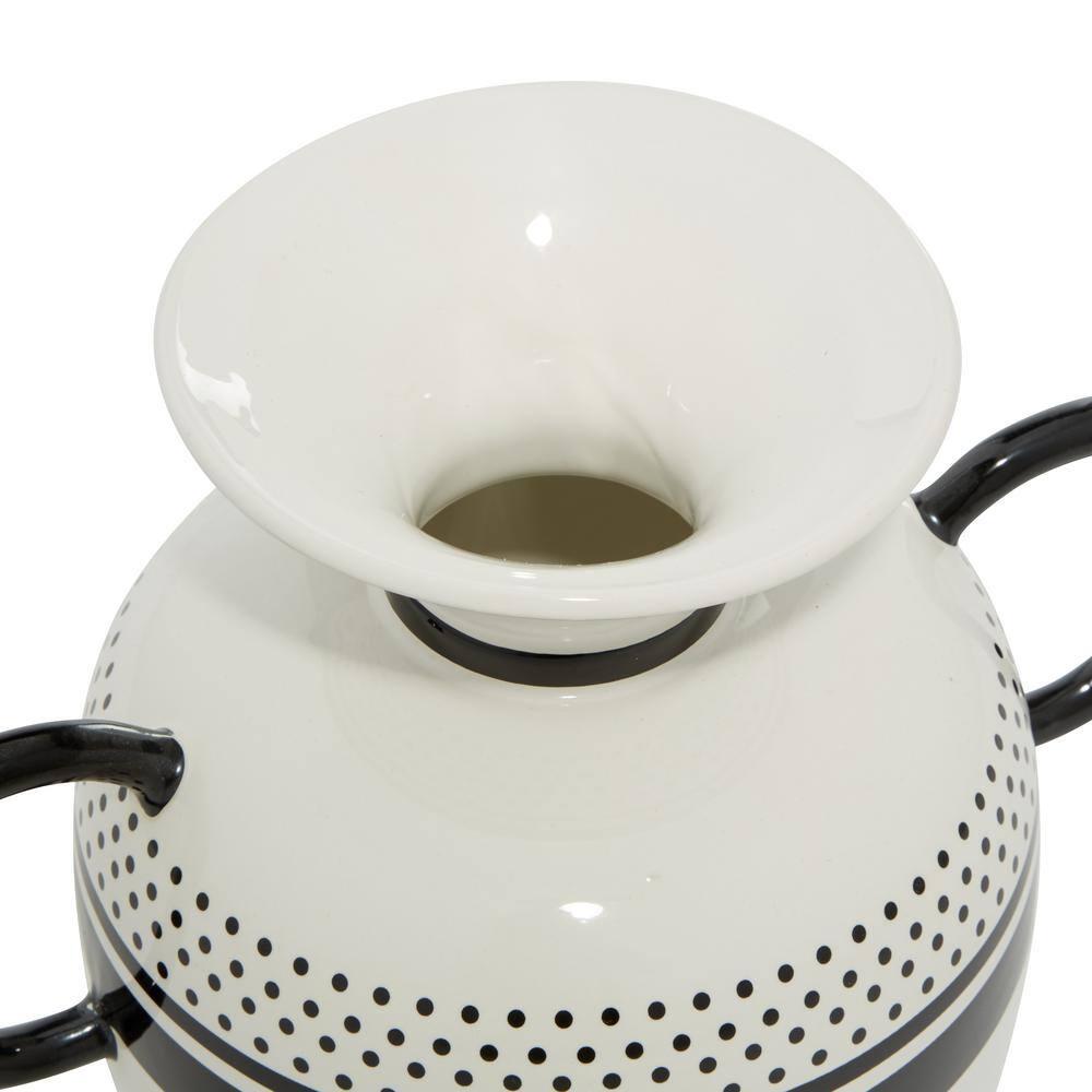 DecMode 8"W, 7"H Dolomite Eclectic Vase, White, 1 - Piece