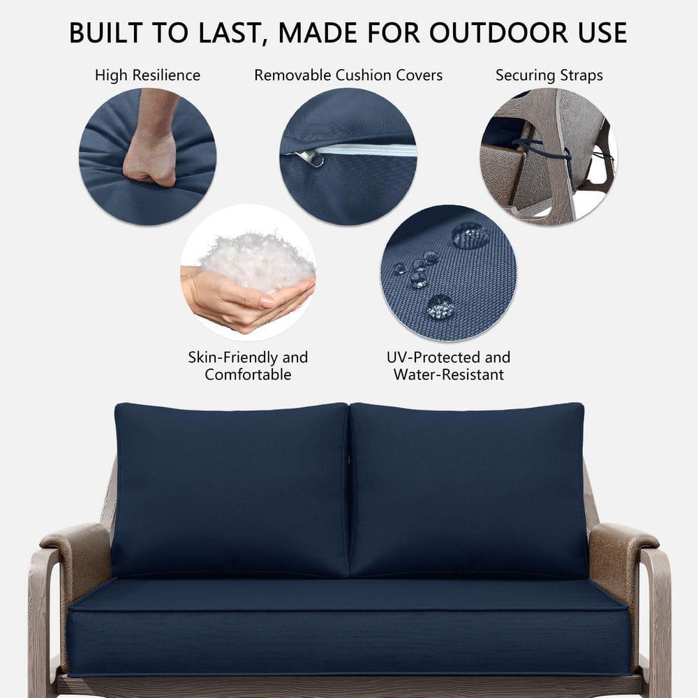 Outdoor Loveseat Cushion, Waterproof Fade & Tear Resistant Seat and Backrest Cushion Set for Patio Furniture,46x24 Inch, Navy