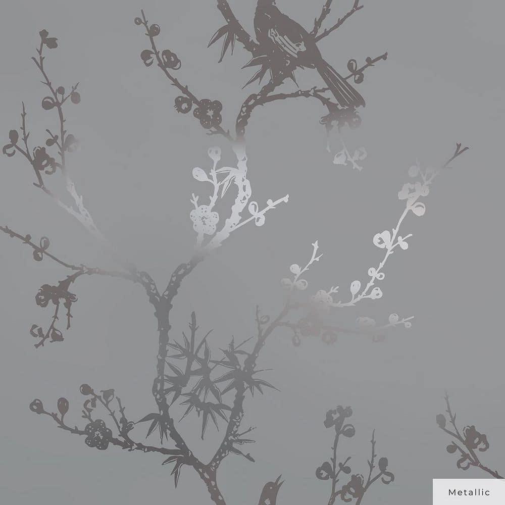 Tempaper & Co.® x Cynthia Rowley Bird Watching Removable Peel and Stick Wallpaper, Dove Gray, 56 sq ft: Vinyl, Self-Adhesive, Botanical