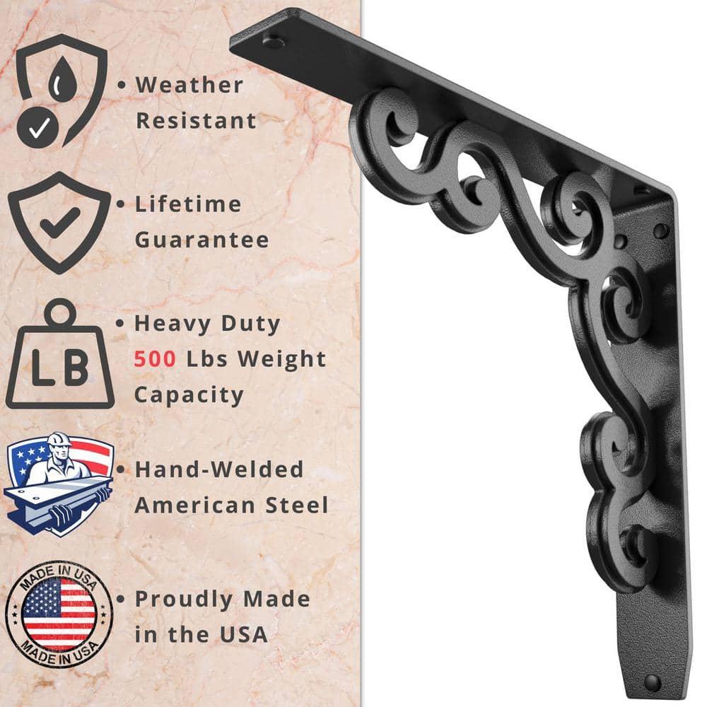 Charleston Heavy Duty Steel Fireplace Mantel Brackets, Floating Shelf, Countertop Support - 12" x 12" x 2"