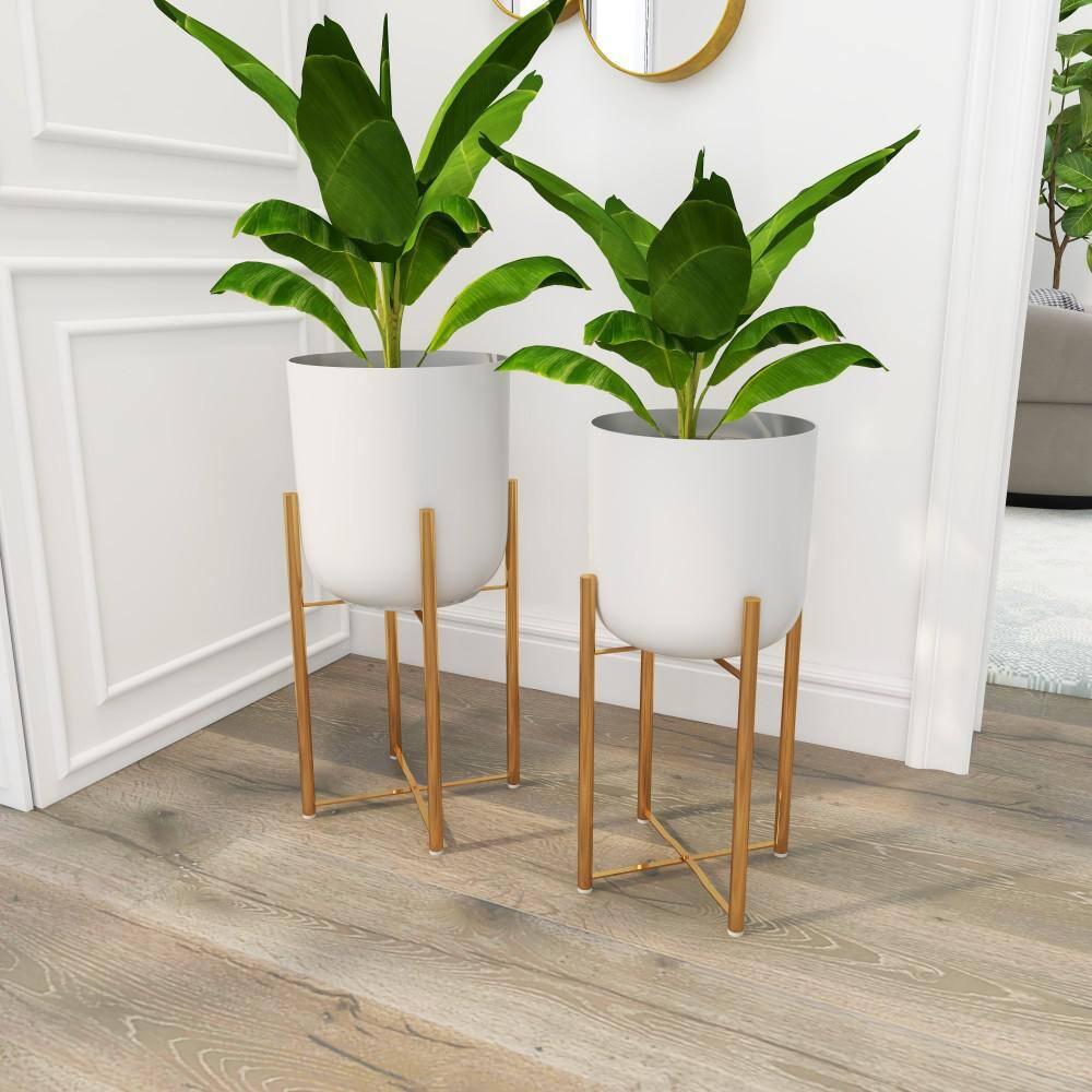 CosmoLiving by Cosmopolitan 2 - Piece Metal Dome Indoor Outdoor Planter with Removable Stand Set