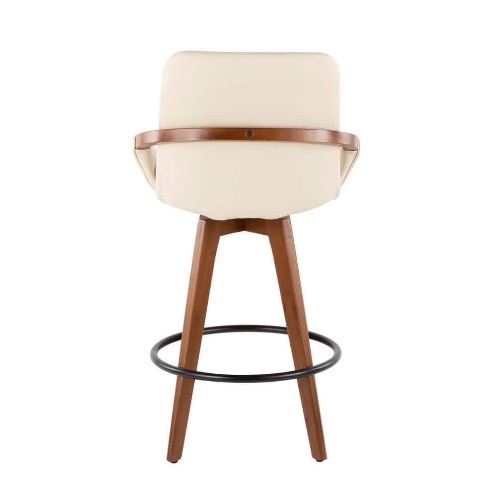 26" Cosmo Mid-Century Modern Counter Height Barstool Cream - LumiSource: Padded, Faux Leather, Wood Legs