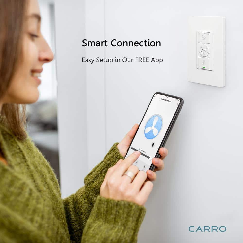 CARRO Aurora 52-inch Indoor Smart Ceiling Fan with Wall Control, Light Kit Included, Works with Alexa/Google Home/Siri