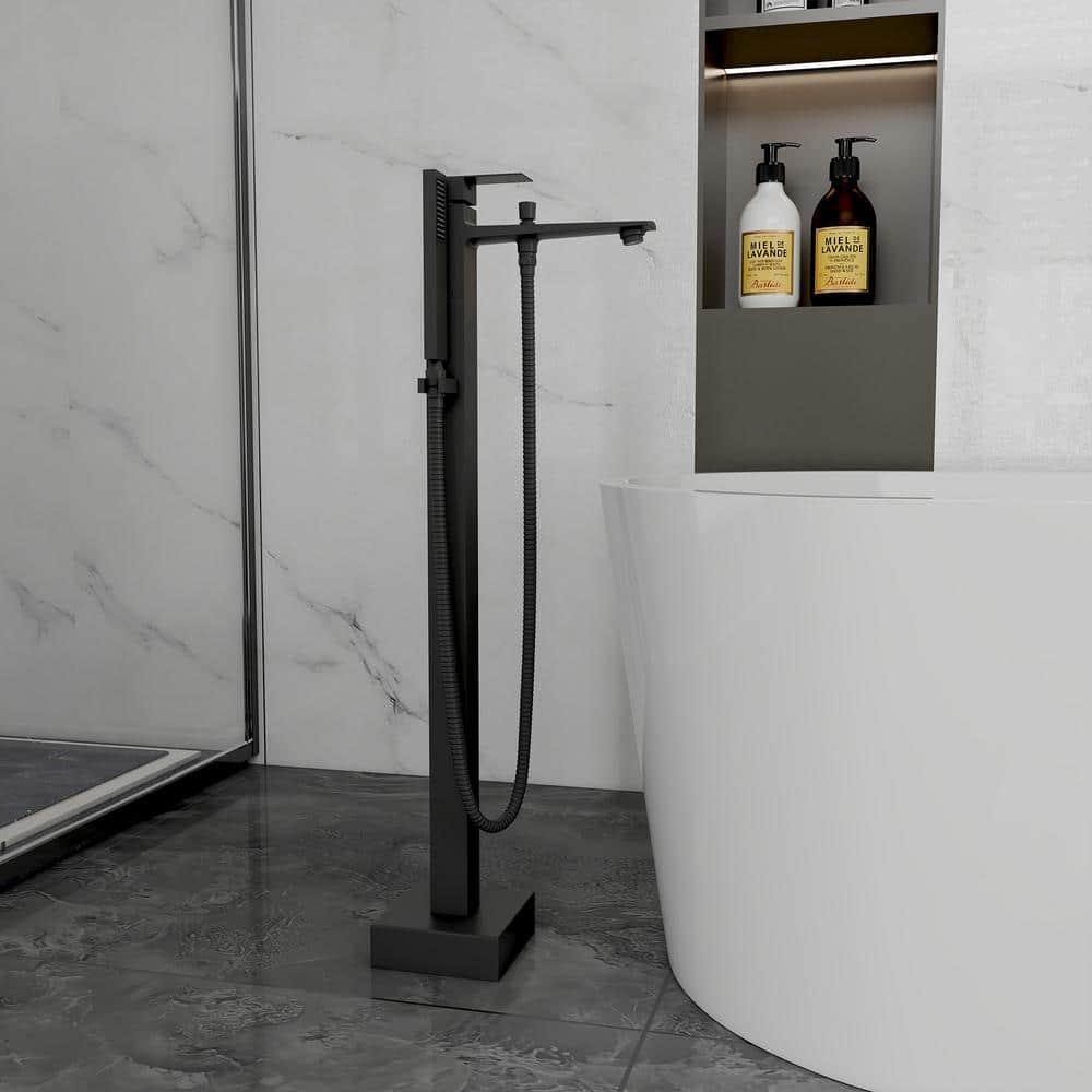 mondawe Single Handle Floor Mounted Freestanding Tub Filler with Diverter MDLT0055-MB