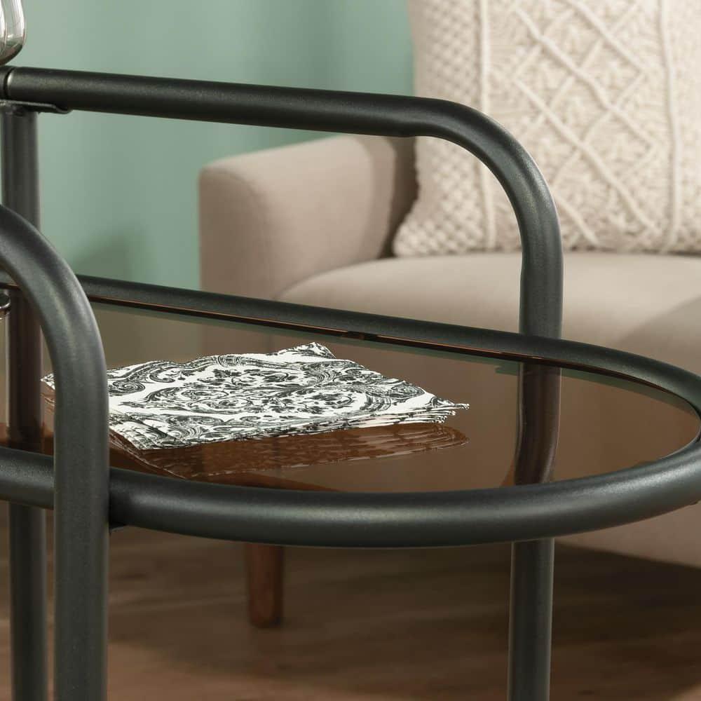 Sauder Coral Cape Metal Cart with Glass Tinted/Black: 3-Tier, Safety-Tempered, Rolling Storage