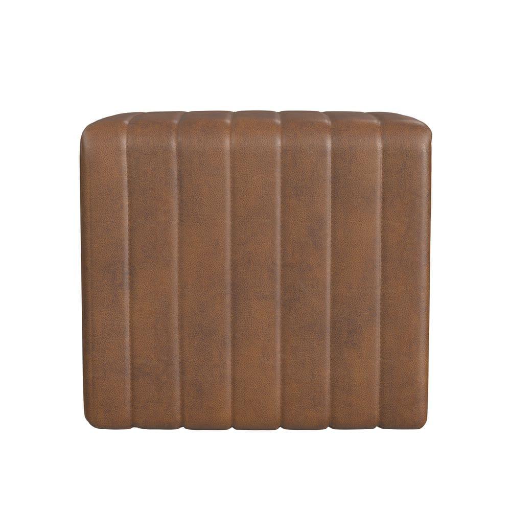 Modern Channel Ottoman Brown - HomePop: Faux Leather, Tufted, No Assembly Required