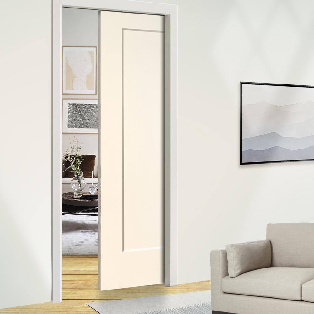 Beige Painted Composite MDF 1-Panel Pocket Door with Aluminum Frame