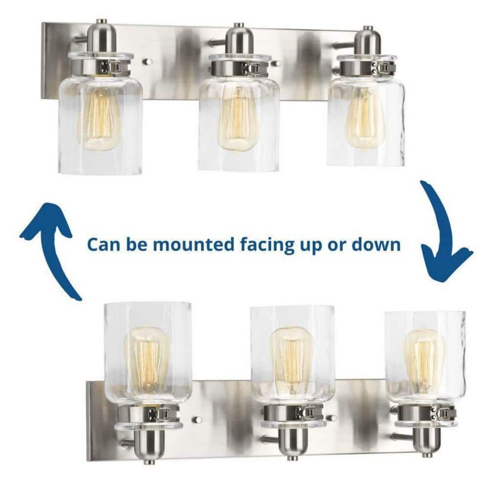 Progress Lighting Calhoun Collection 3-Light Bath & Vanity Wall Light, Brushed Nickel, Clear Glass Shade