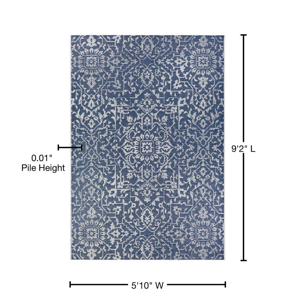 Couristan Monte Carlo Palmette Indoor/Outdoor Area Rug, 5'10" x 9'2", Navy-Ivory