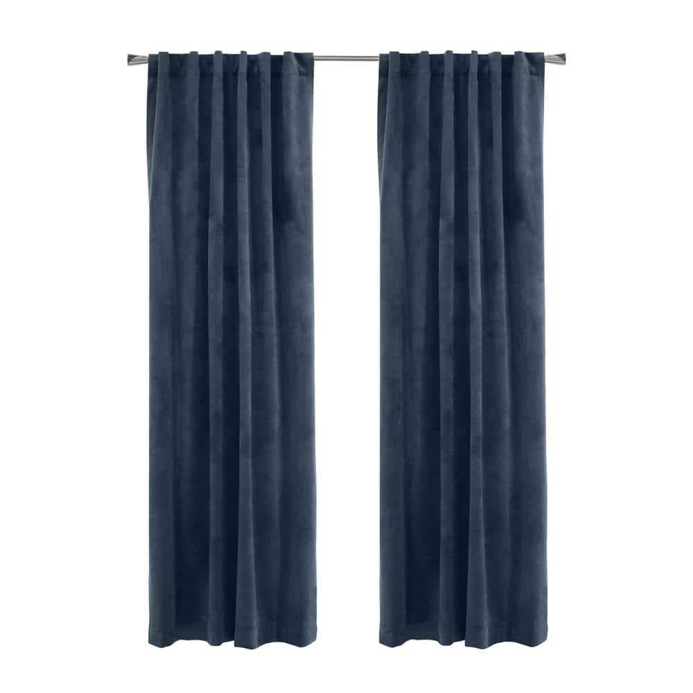Thermaplus Seren Room Darkening Window Treatment Dual Header Curtain Panel for Bedroom Livingroom 50" x 108" Navy