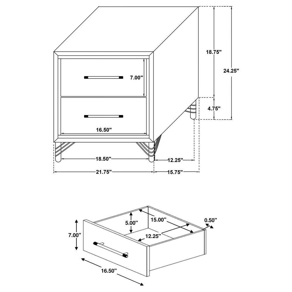 Coaster Lucia Modern 2-drawer Wood Nightstand Bedside Table White and Gold