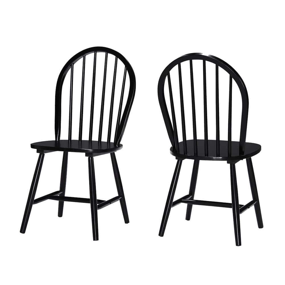 Noble House Conrad Farmhouse Rubberwood Dining Chairs, Set of 2, Black, White