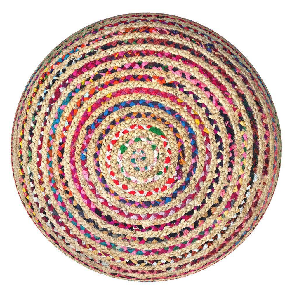 Margo Boho Contemporary Round Large Pouf in Multi Color