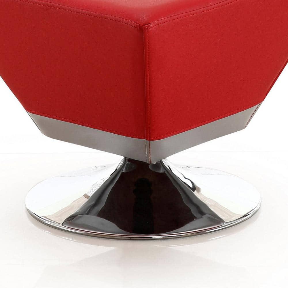 Diamond Swivel Ottoman Red - Manhattan Comfort: Faux Leather Upholstered, Metal Frame, No Assembly Required