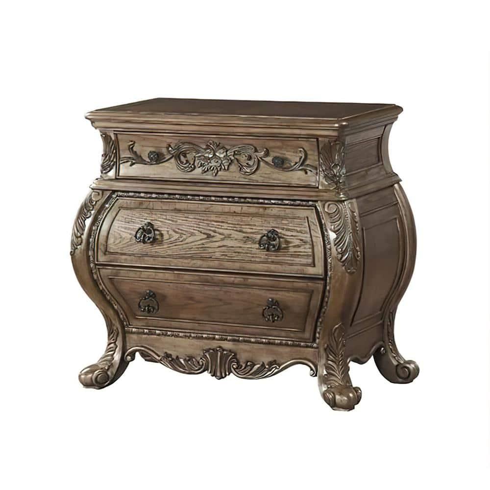 38" Ragenardus Nightstand Vintage Oak - Acme Furniture: 3 Drawers, Scrolled Legs, No Assembly Required