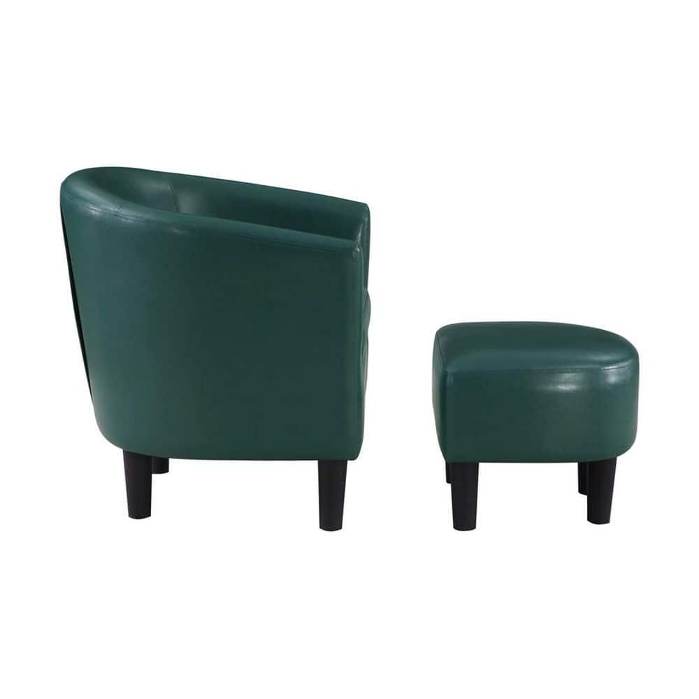 Convenience Concepts Take a Seat Churchill Accent Chair with Ottoman, Forest Green Faux Leather