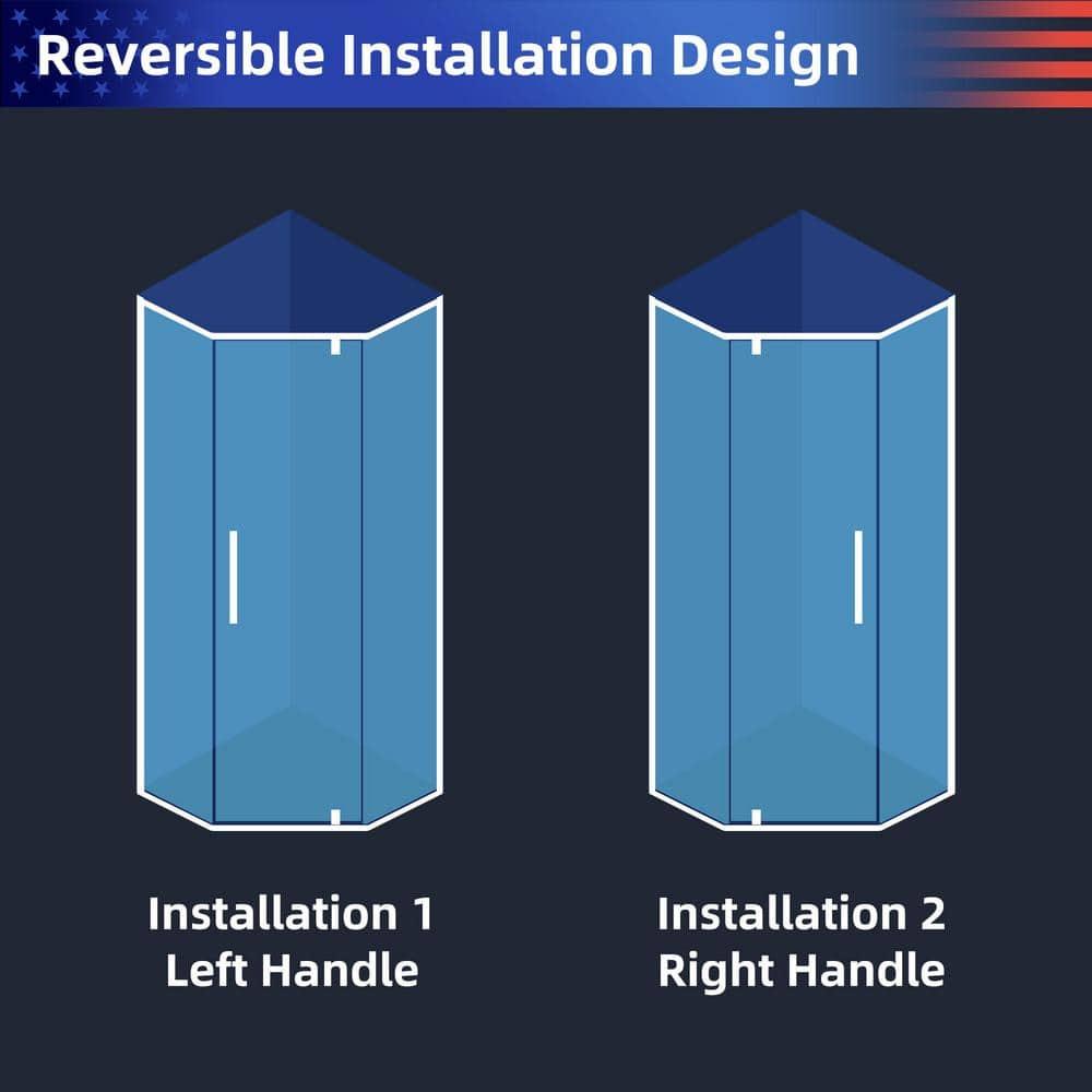 Audiohome Shower Door 34-1/8" X 72" Semi-Frameless Neo-Angle Hinged Shower Enclosure AHYTD-W124366340