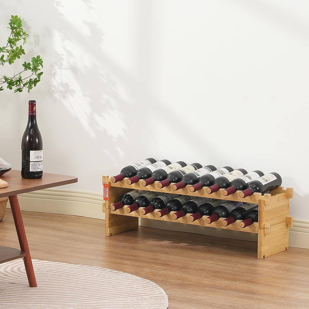 VEVOR 18-Bottle Stackable Modular Wine Rack, 2-Tier Bamboo Wood Display Shelf