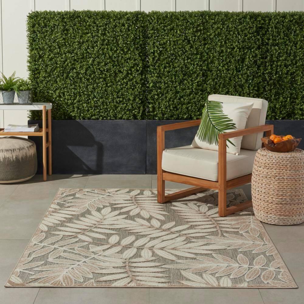 Nourison Aloha Floral Leaf Flatweave High-Low Indoor Outdoor Area Rug Natural 3'6" x 5'6"