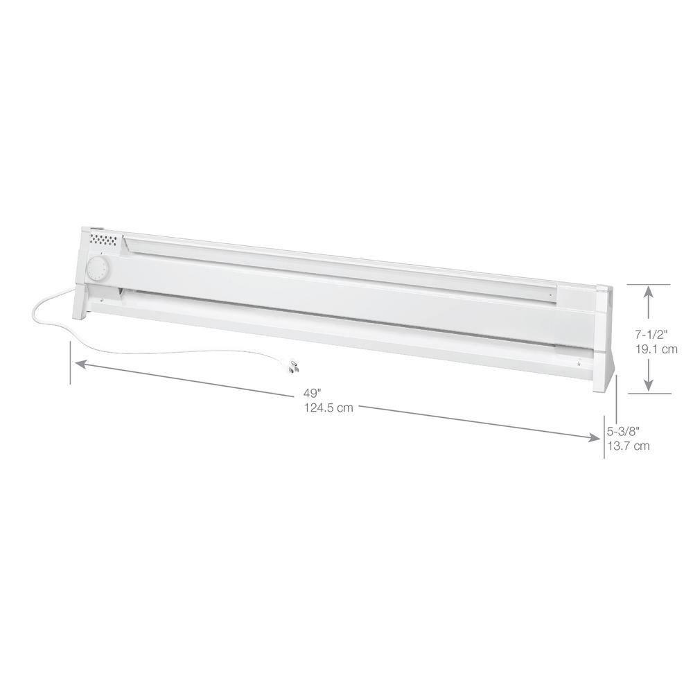 Cadet 49 in. Plug-in Portable Electric Baseboard Heater, White,120V w/6ft cord, 175 sq. ft.