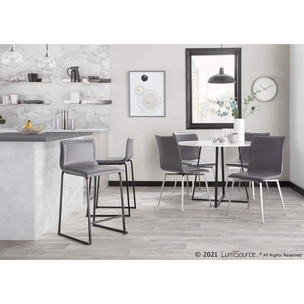 LumiSource Black Metal, Grey PU Mara Counter Stool - Set of 2