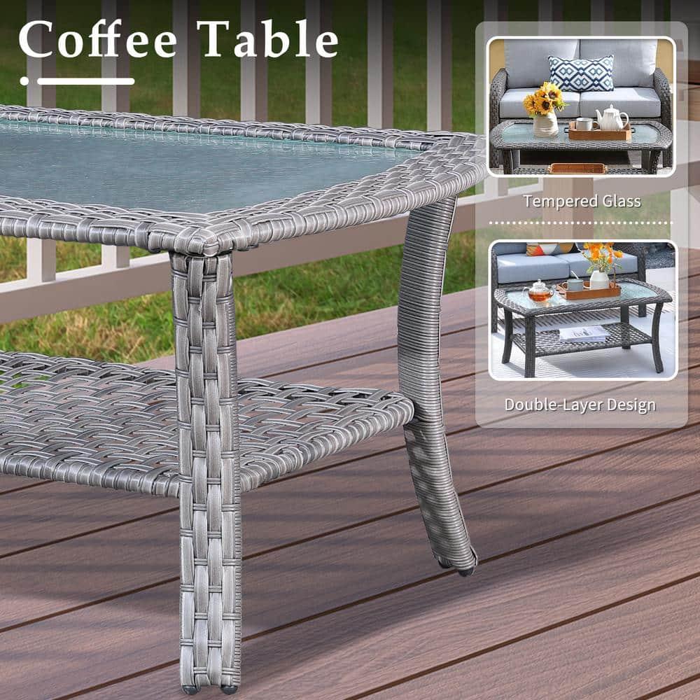 Denali Gray 4-Piece 4-Seat Wicker Modern Outdoor Patio Conversation Sofa Seating Set with Dark Gray Cushions