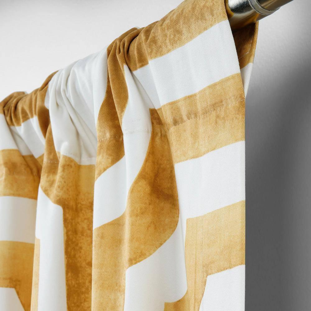 HPD Half Price Drapes Geometric Printed Curtains 96 Inches Long Luxury Cotton Curtains (1 Panel) Room Darkening Window Curtains for Bedroom & Living Room, 50W x 96L, Mecca Geometric Gold