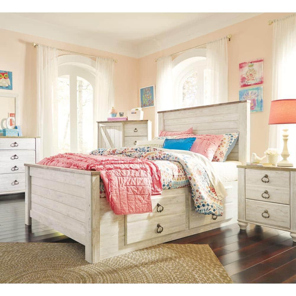 Signature Design by Ashley Casual Willowton Full Panel Headboard  Whitewash