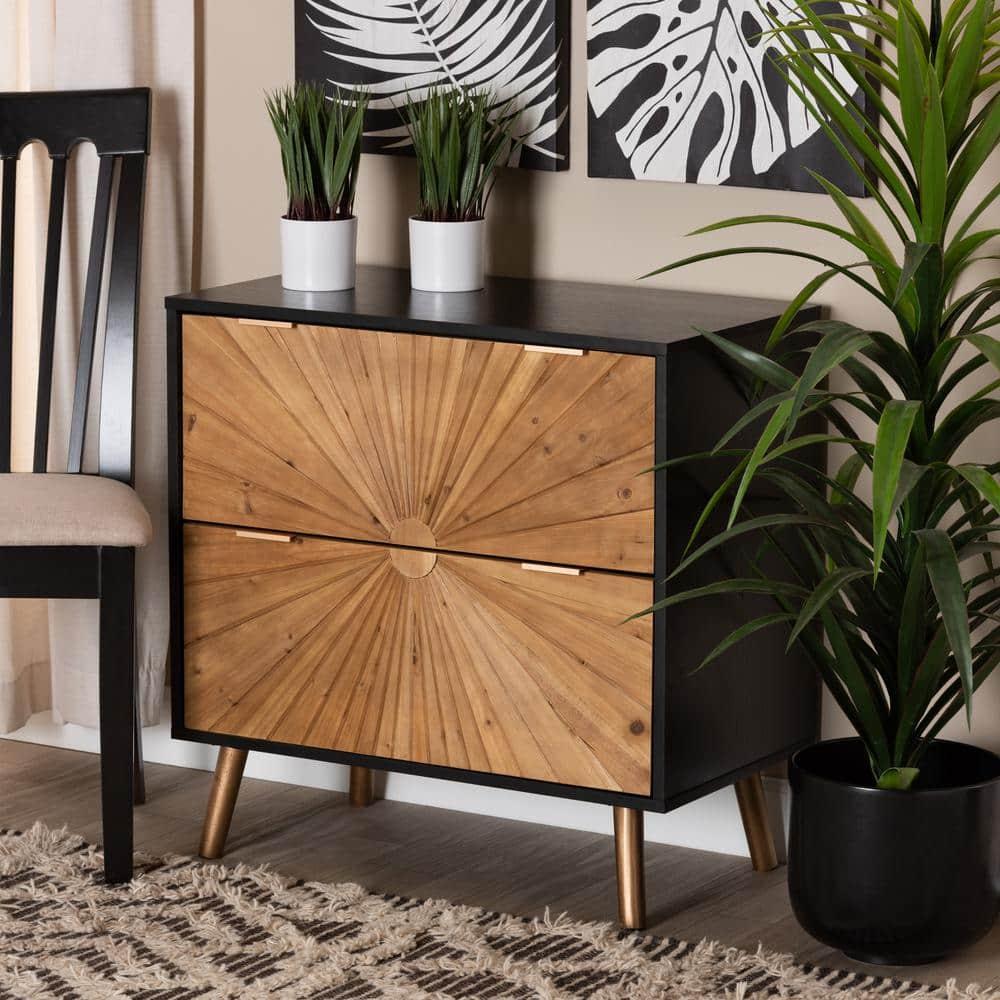 Richardson Two-Tone Wood 2 Drawer Storage Cabinet Natural Brown/Black - Baxton Studio