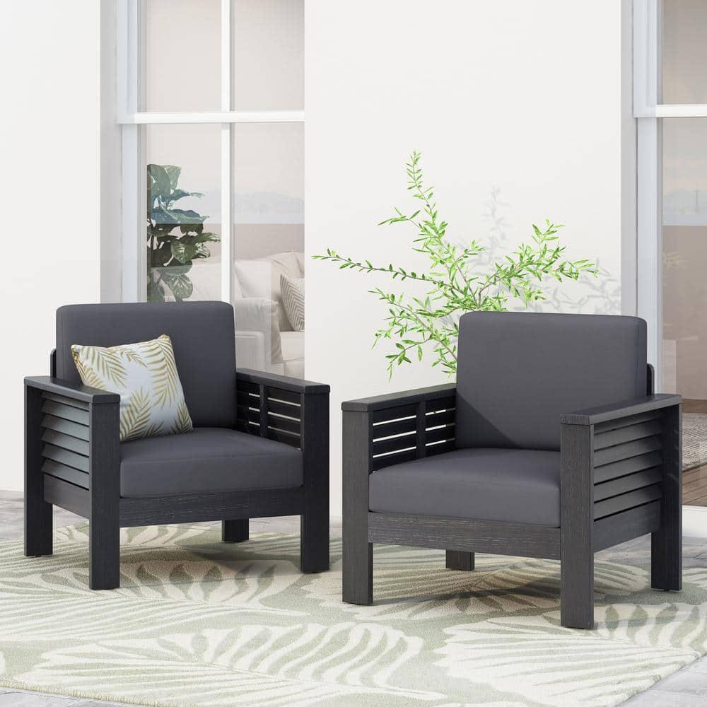 Lithonia Acacia Wood Outdoor Club Chairs with Cushions, Set of 2, Dark Gray
