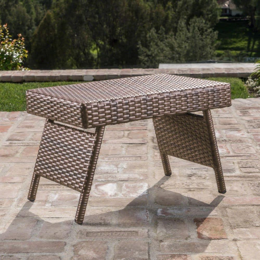 Thira Wicker Adjustable Folding Side Table - Mocha - Christopher Knight Home: Patio Furniture, Water-Resistant