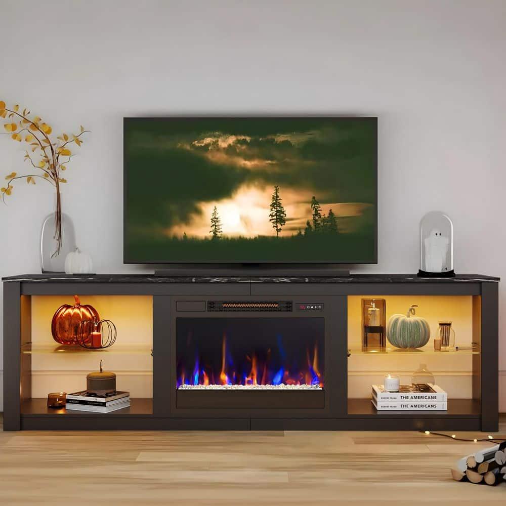 Bestier Electric Fireplace TV Stand for 75" TV Farmhouse LED Entertainment Center Console Table for Living Room in Black