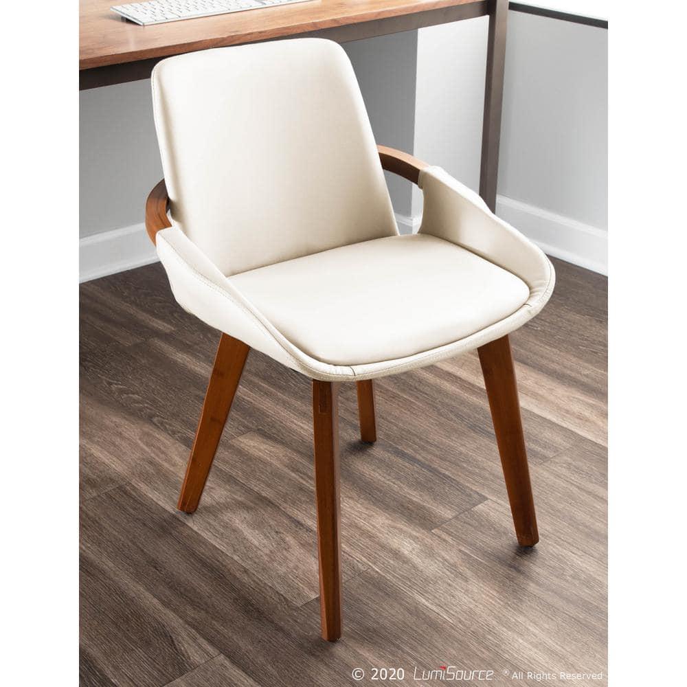 Cosmo Mid-Century Modern Chair Cream/Walnut - LumiSource: Faux Leather, Walnut Wood Legs, Padded Seat