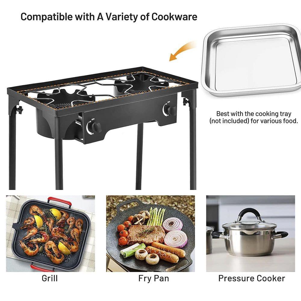 Black Metal Double Burner Gas Propane Outdoor Cooker