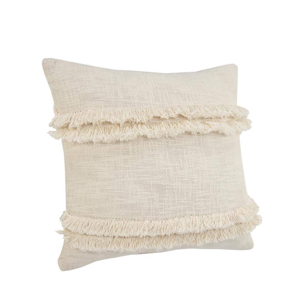 LR Home Rossy Solid Transitional Cotton Throw Pillows, Cream, 20" x 20", Set of 2