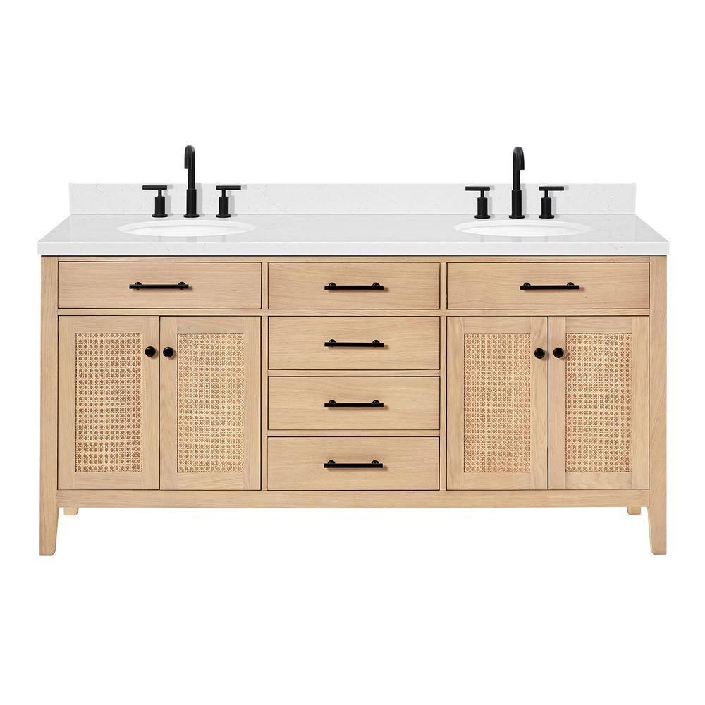 Camila 72 in. W x 22 in. D x 36 in. H Double Oval Sink Bath Vanity in White Oak with Carrara White Quartz Top