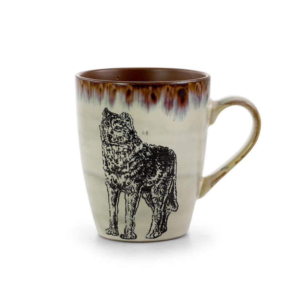 Elama Majestic Wolf 16 Piece Round Stoneware Dinnerware Set in Taupe