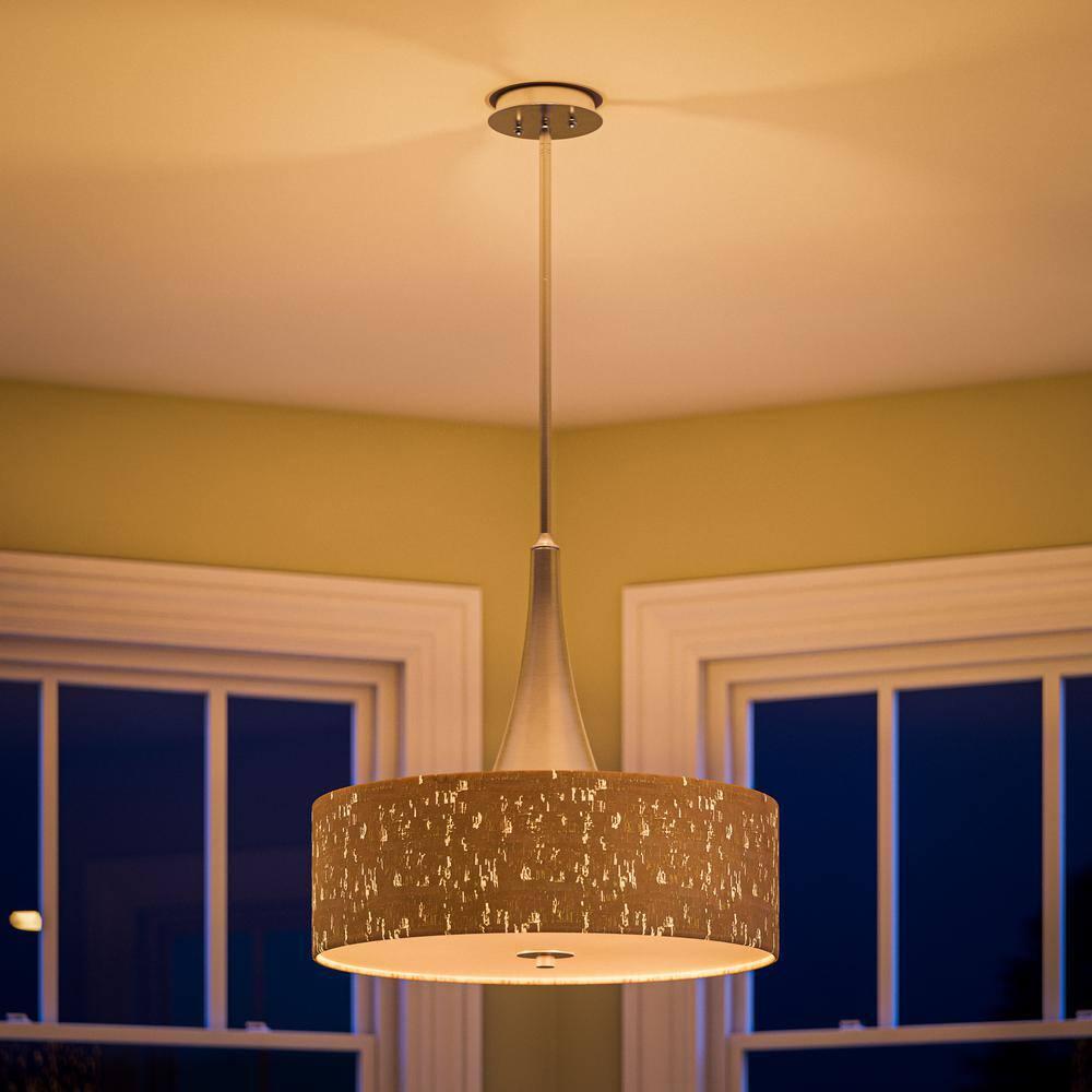 Bulletin 3-Light Brushed Steel Ceiling Pendant Light with Cork Shade