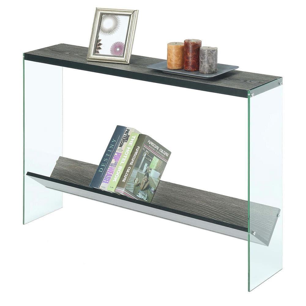 Convenience Concepts SoHo Glass V Console Table with Shelf, Weathered Gray/Glass
