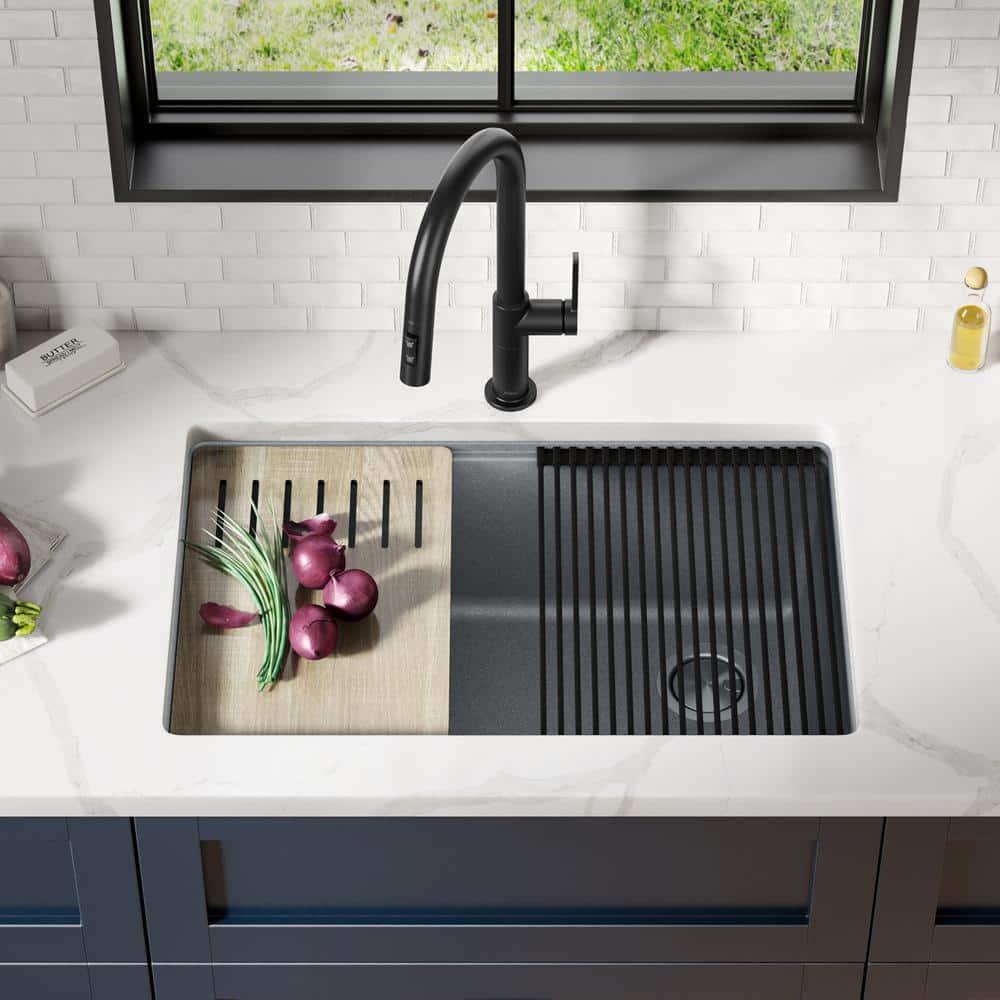29 in. KRAUS Bellucci Workstation Undermount Granite Composite Single Bowl Kitchen Sink with Accessories
