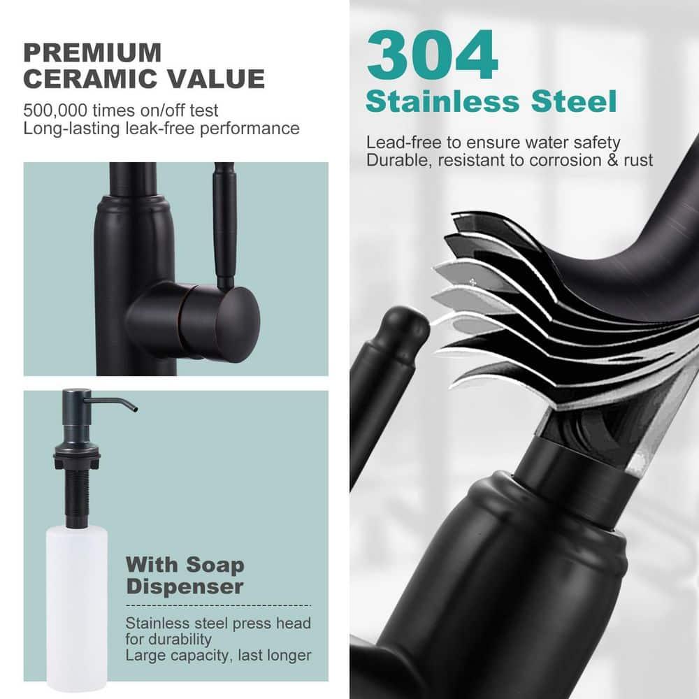 WOWOW WOWOW Pull Down Kitchen Faucet with Soap Dispenser 2310101RB-S