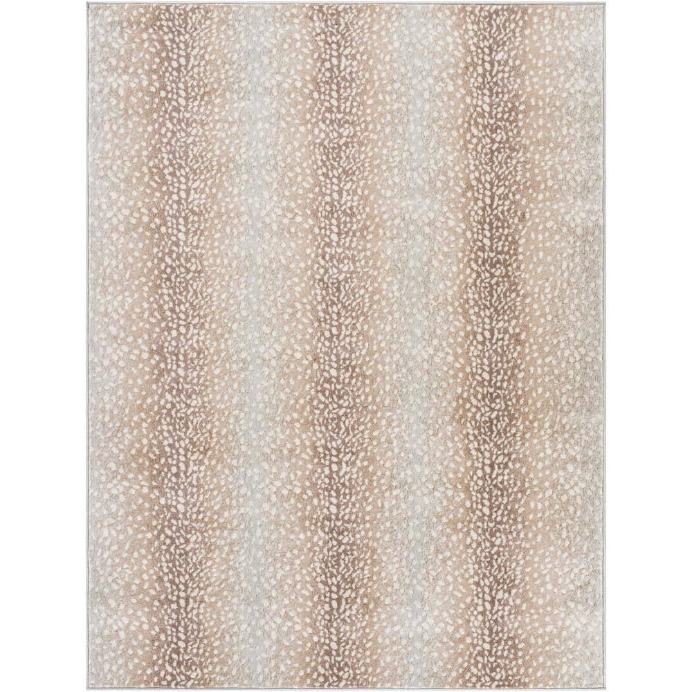Camel and Light Gray Synthetic Antelope Print Area Rug, 5'3" x 7'1"