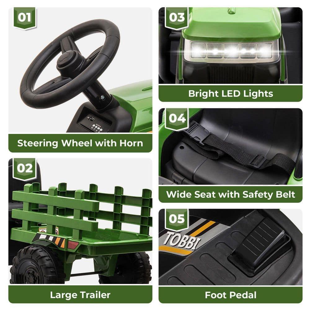 Veryke 35W / 12V Kids Ride On Tractor, Electric Car Toy with Bucket - Green